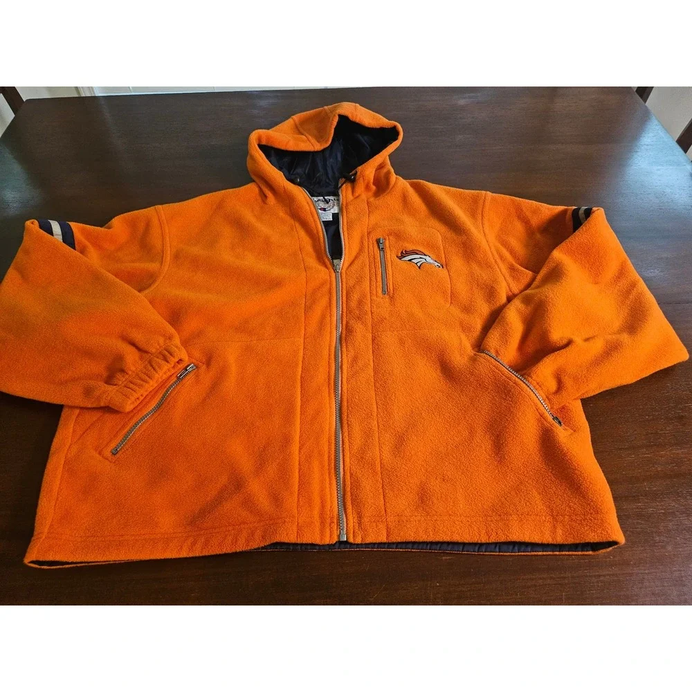 Champion Fleece Hoodie Mens 2X Orange Denver Broncos Full Zip Jacket Embroidered